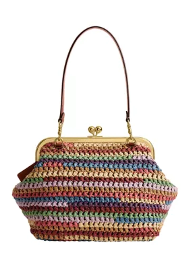 Large Weave Straw Kisslock Frame Bag