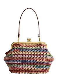 Large Weave Straw Kisslock Frame Bag