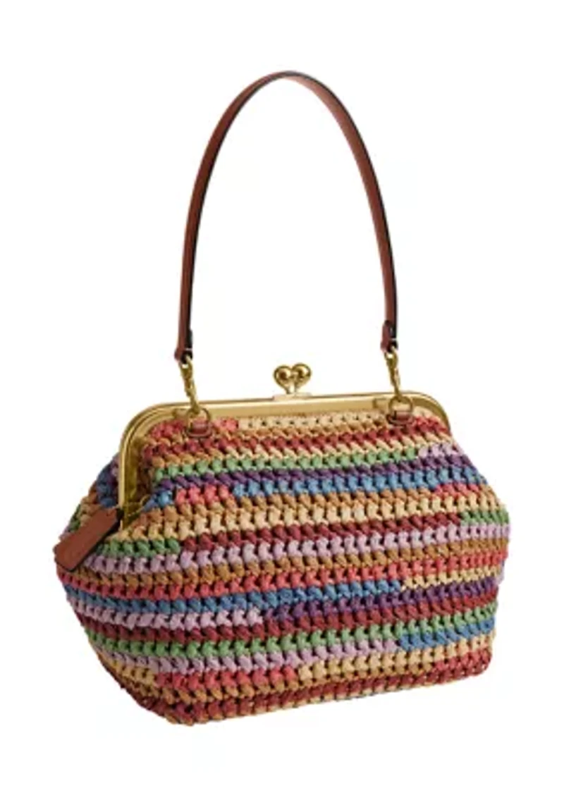 Large Weave Straw Kisslock Frame Bag