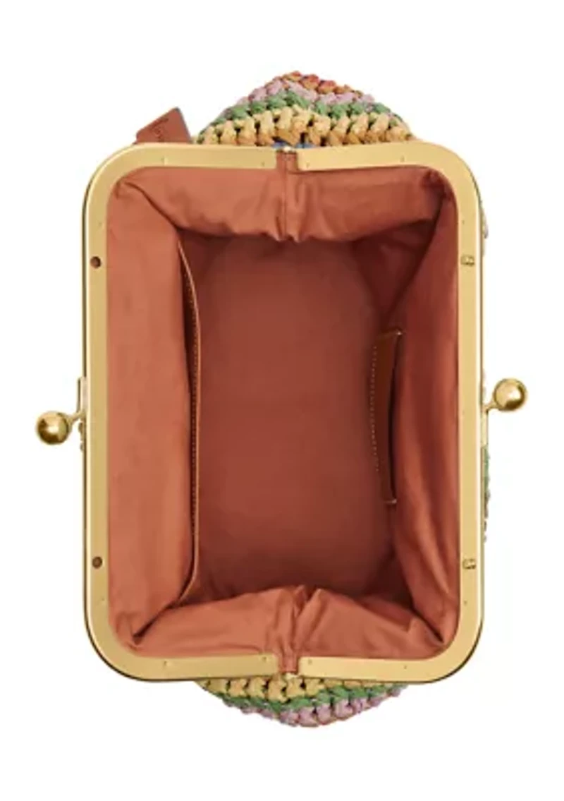 Large Weave Straw Kisslock Frame Bag