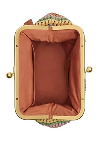 Large Weave Straw Kisslock Frame Bag