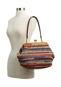 Large Weave Straw Kisslock Frame Bag