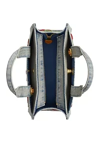 Cherry Embroidered Denim Cargo Tote Bag