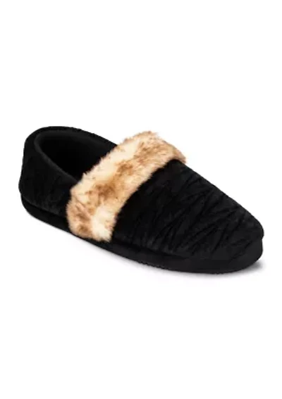 Women's Quilted Velour A-Line Slippers with Memory Foam Comfort