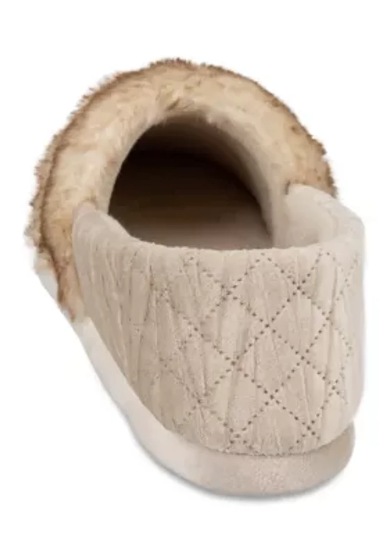 Women's Quilted Velour A-Line Slippers with Memory Foam Comfort