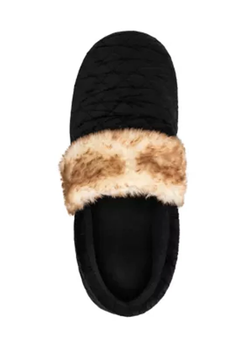 Women's Quilted Velour A-Line Slippers with Memory Foam Comfort