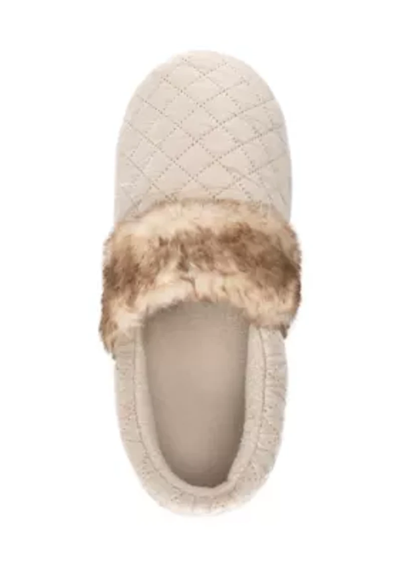 Women's Quilted Velour A-Line Slippers with Memory Foam Comfort