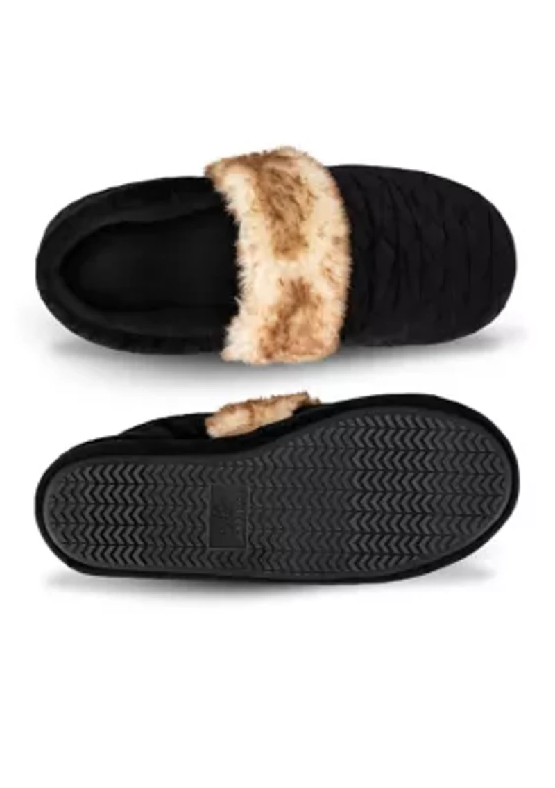 Women's Quilted Velour A-Line Slippers with Memory Foam Comfort