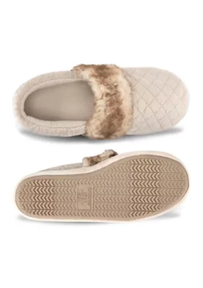 Women's Quilted Velour A-Line Slippers with Memory Foam Comfort