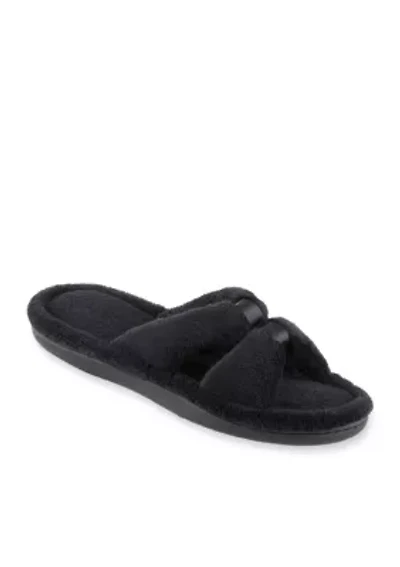 Microterry Satin Slide Slippers with Memory Foam