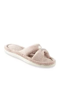 Microterry Satin Slide Slippers with Memory Foam