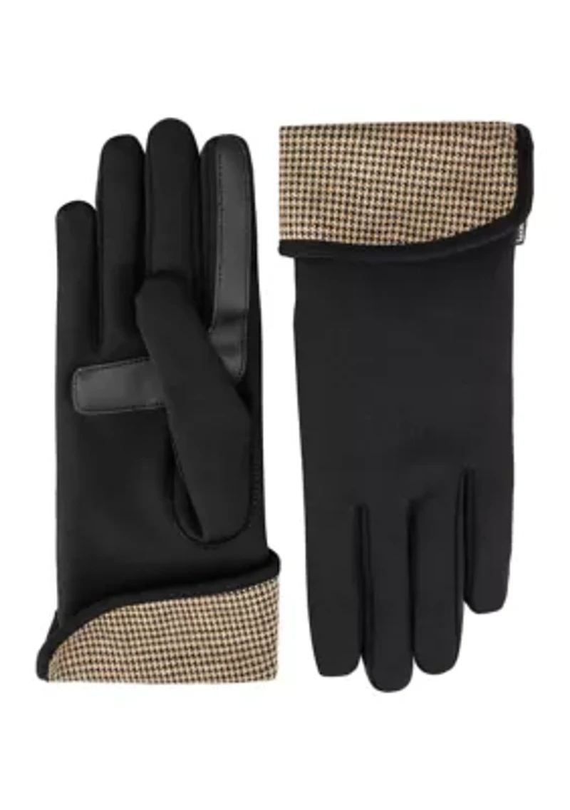 Women's Touchscreen Spandex Gloves with Houndstooth Trim