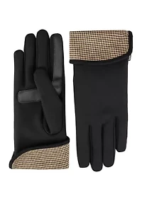Women's Touchscreen Spandex Gloves with Houndstooth Trim