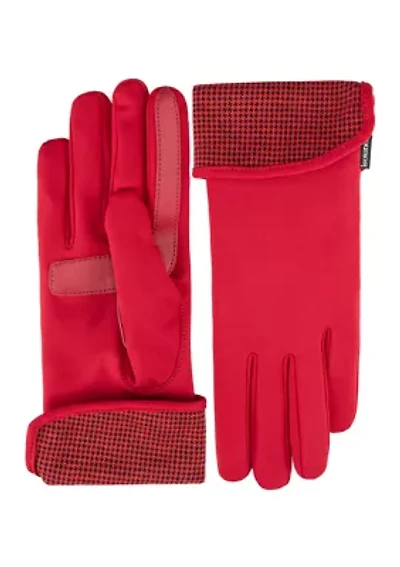 Women's Touchscreen Spandex Gloves with Houndstooth Trim