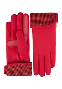 Women's Touchscreen Spandex Gloves with Houndstooth Trim