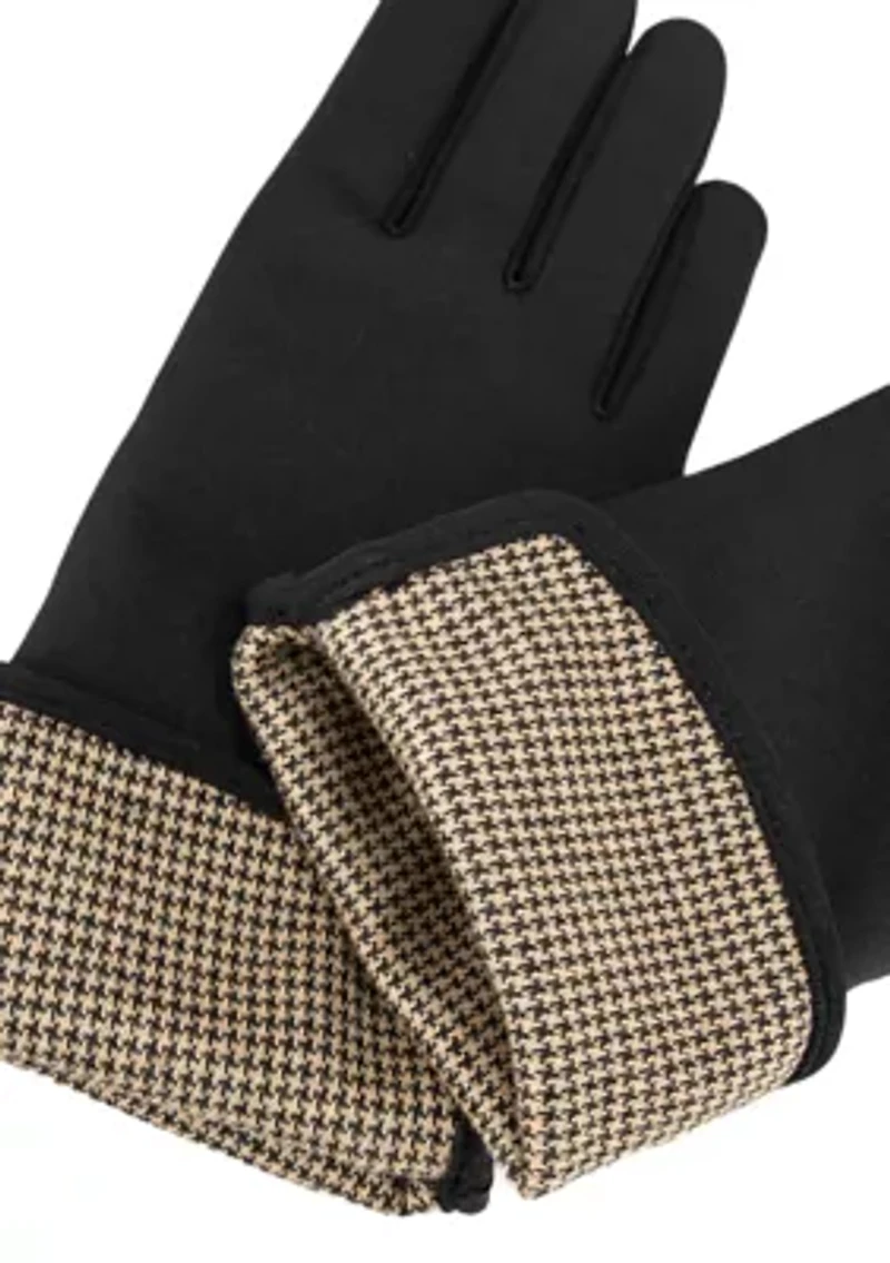 Women's Touchscreen Spandex Gloves with Houndstooth Trim