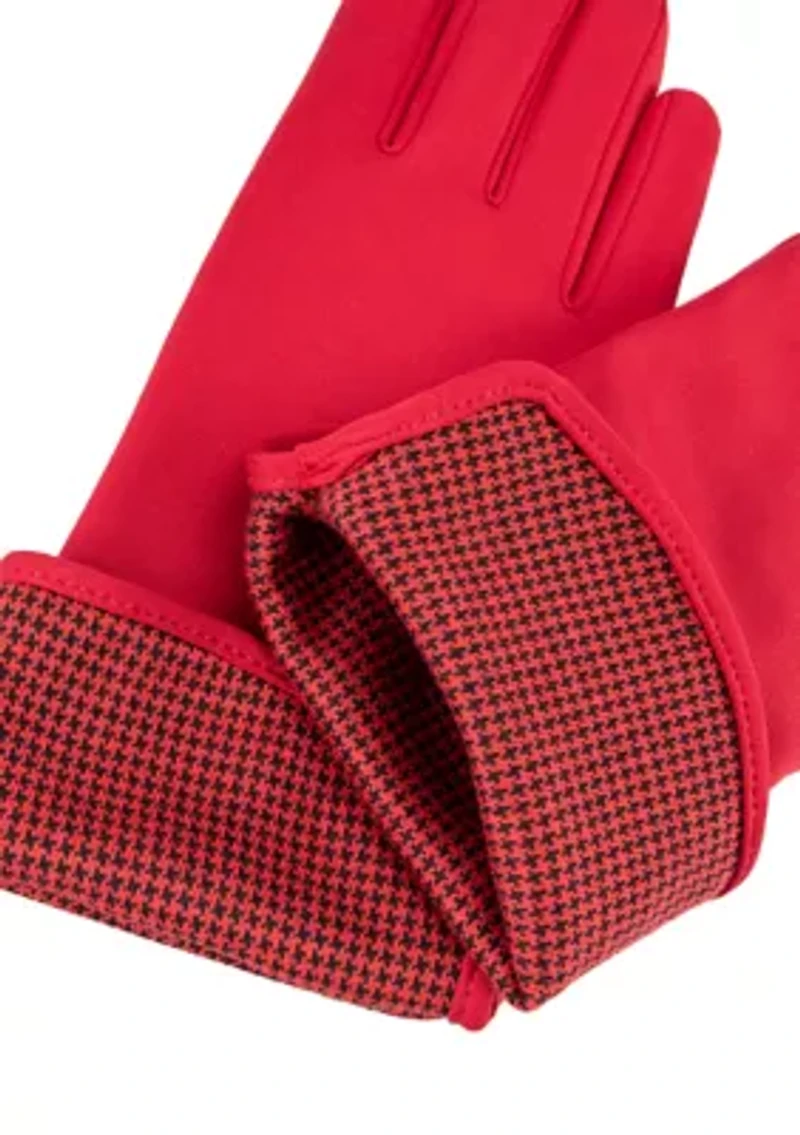 Women's Touchscreen Spandex Gloves with Houndstooth Trim