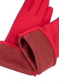 Women's Touchscreen Spandex Gloves with Houndstooth Trim