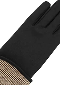 Women's Touchscreen Spandex Gloves with Houndstooth Trim