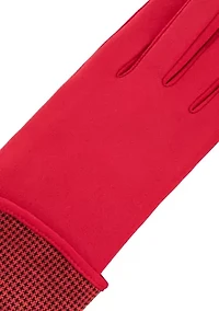 Women's Touchscreen Spandex Gloves with Houndstooth Trim