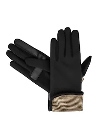 Women's Touchscreen Spandex Gloves with Houndstooth Trim
