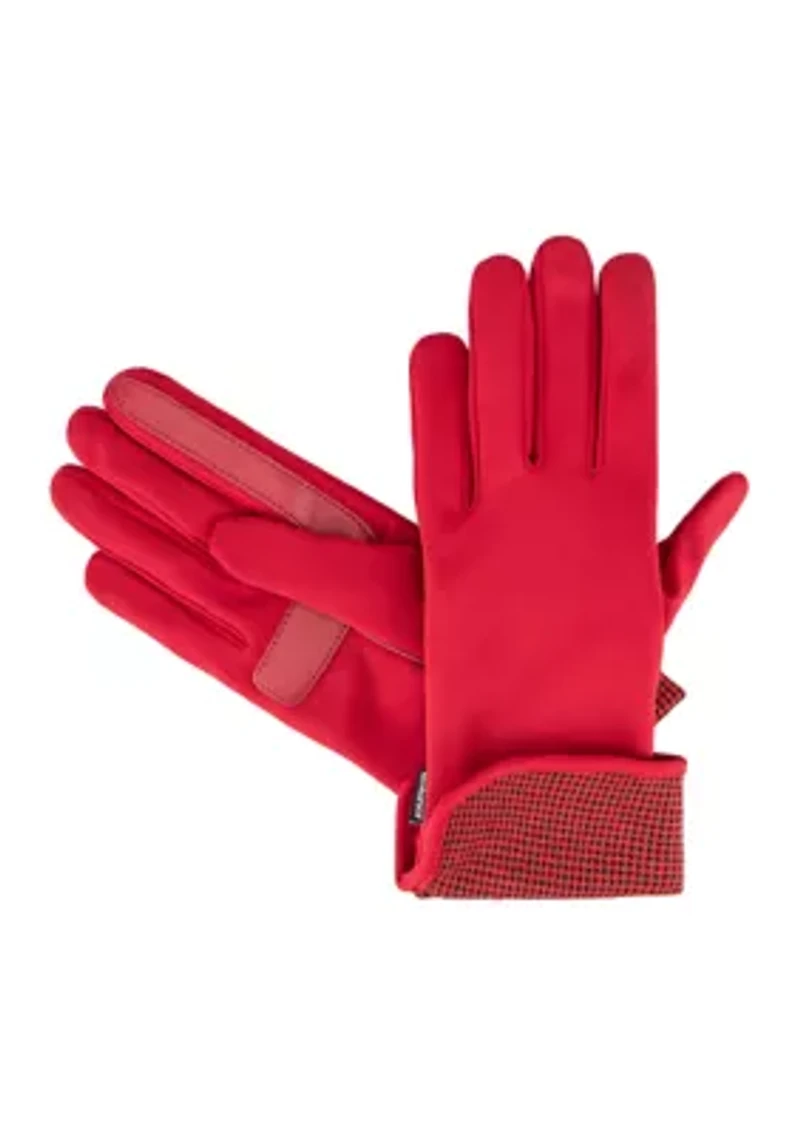 Women's Touchscreen Spandex Gloves with Houndstooth Trim