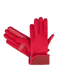 Women's Touchscreen Spandex Gloves with Houndstooth Trim