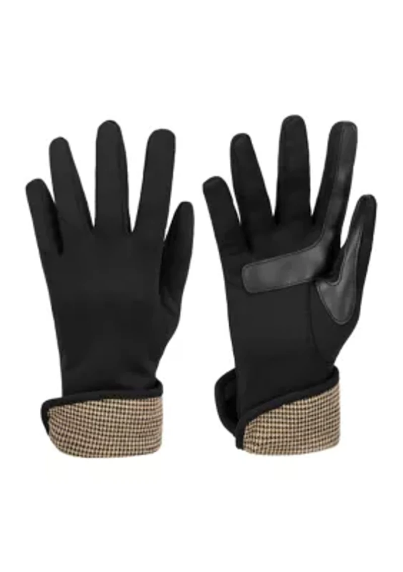 Women's Touchscreen Spandex Gloves with Houndstooth Trim