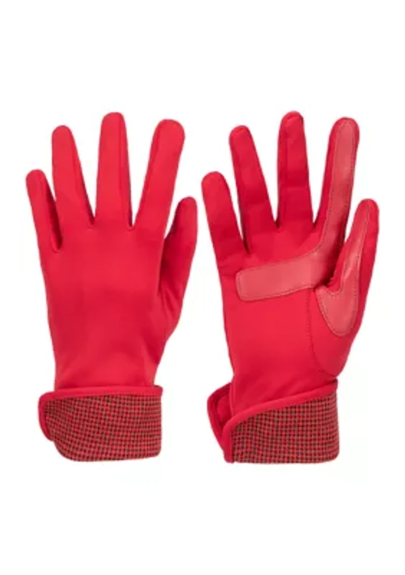 Women's Touchscreen Spandex Gloves with Houndstooth Trim