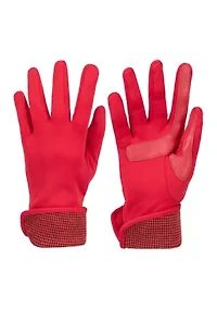 Women's Touchscreen Spandex Gloves with Houndstooth Trim