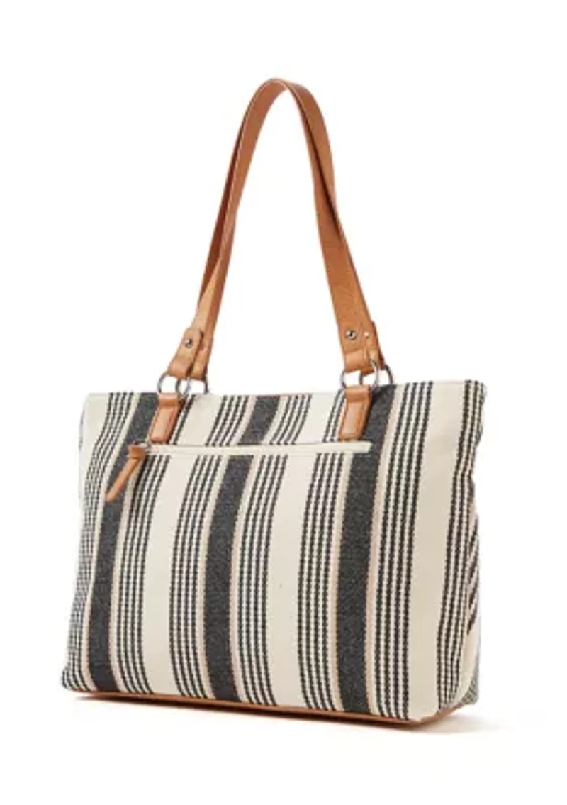 Stripe Navy Canvas Shoulder Bag