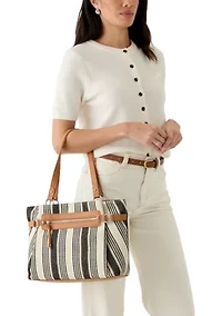 Stripe Navy Canvas Shoulder Bag