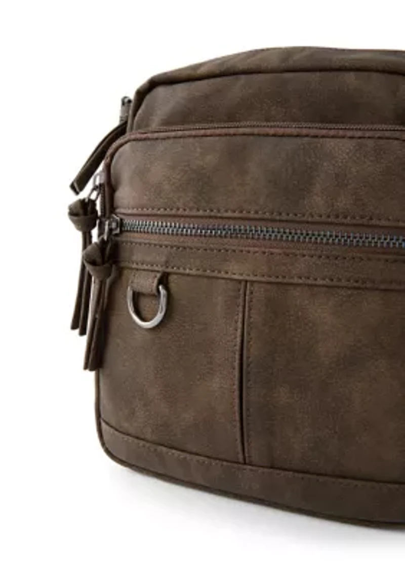 Washed Distressed Pebble Crossbody Bag