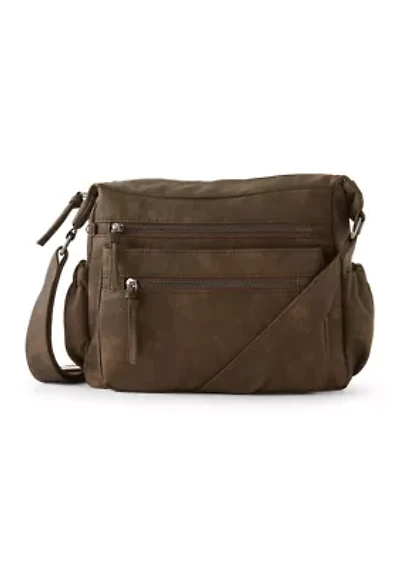 Washed Distressed Pebble Multi Comp Shoulder Bag