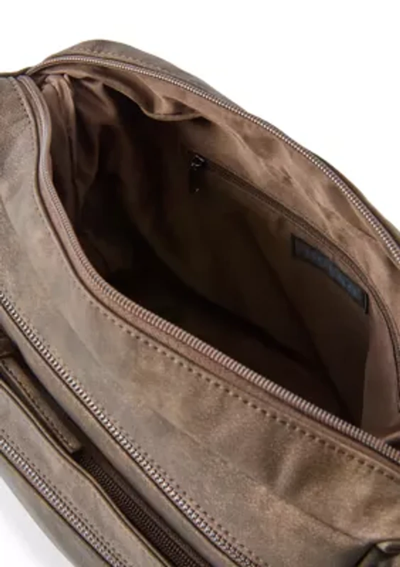 Washed Distressed Pebble Multi Comp Shoulder Bag