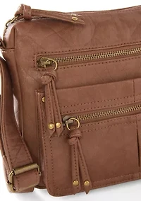 Elephant Washed Multi Zip Crossbody Bag
