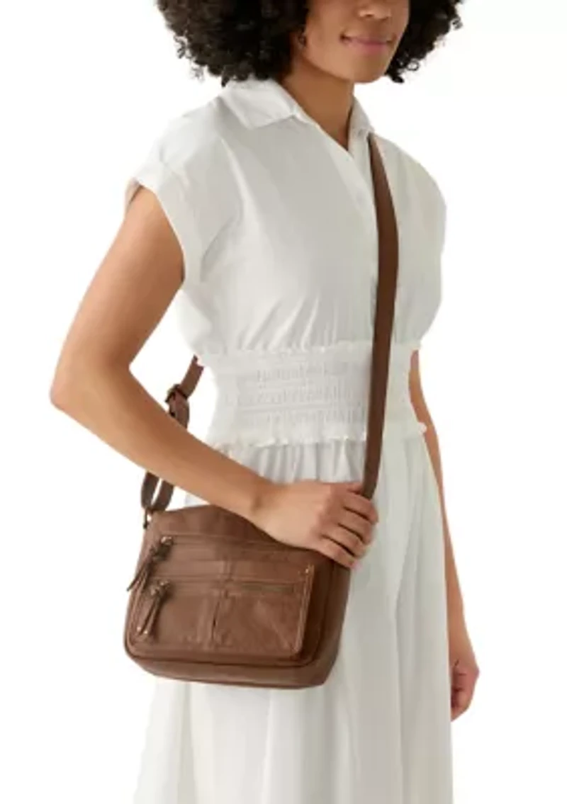 Elephant Washed Multi Zip Crossbody Bag
