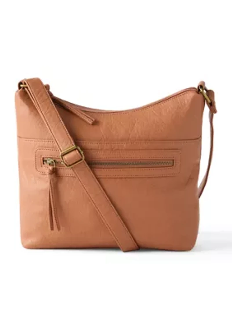 Washed Front Zip Shoulder Bag