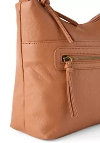 Washed Front Zip Shoulder Bag