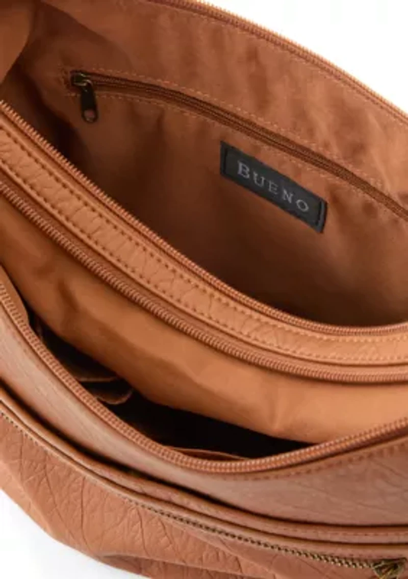 Washed Front Zip Shoulder Bag