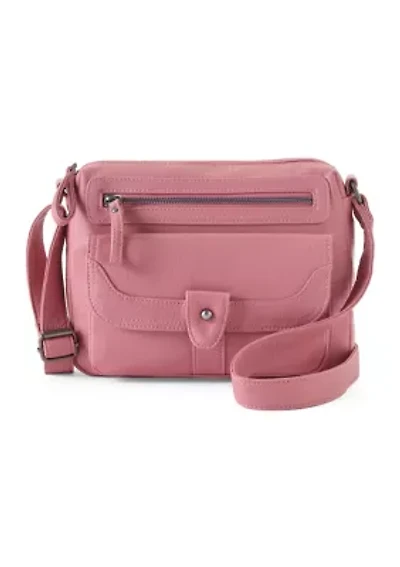 Grainy Washed Flap Front Crossbody Bag