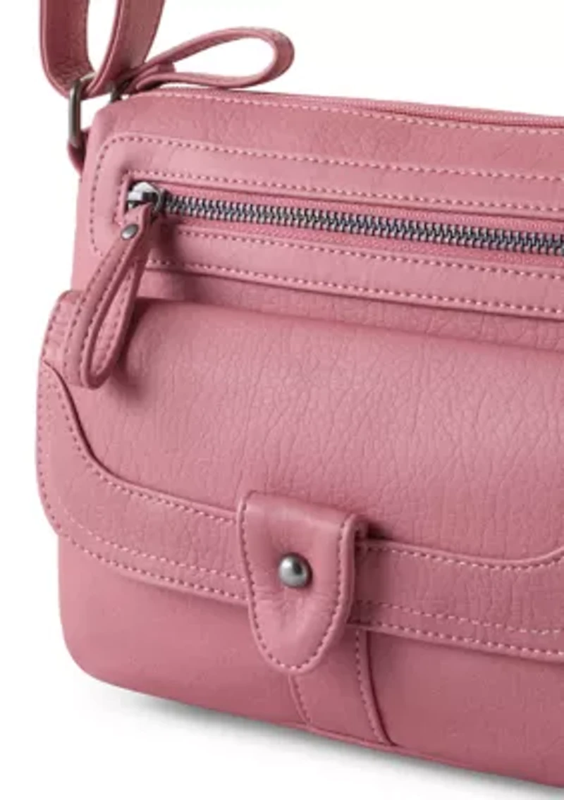 Grainy Washed Flap Front Crossbody Bag