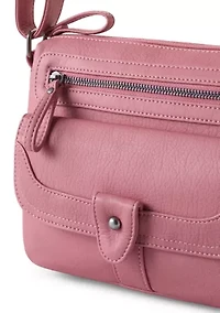 Grainy Washed Flap Front Crossbody Bag