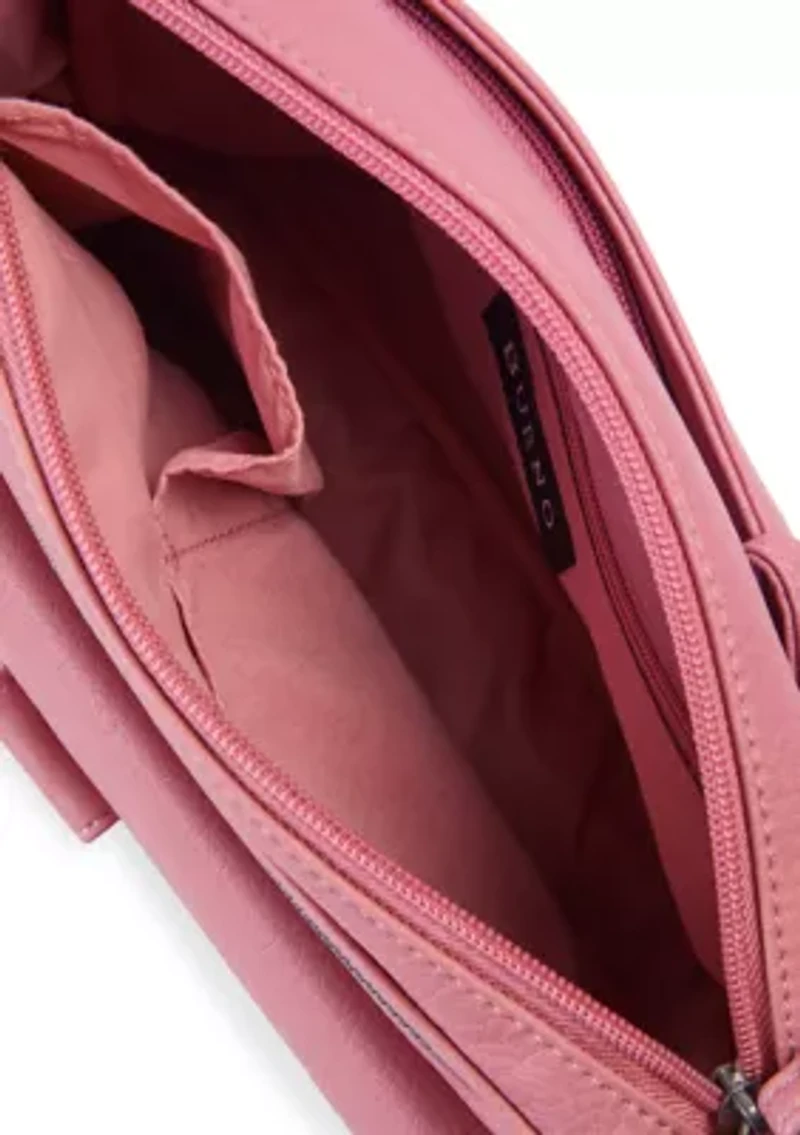 Grainy Washed Flap Front Crossbody Bag