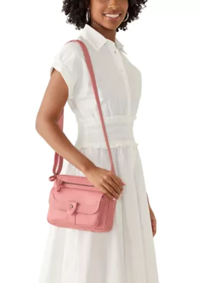 Grainy Washed Flap Front Crossbody Bag