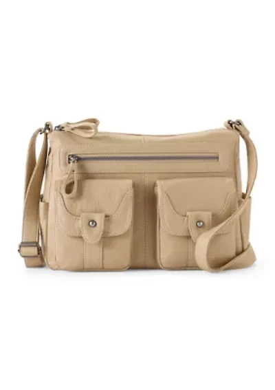 Grainy Washed Flap Front Shoulder Bag