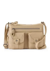 Grainy Washed Flap Front Shoulder Bag