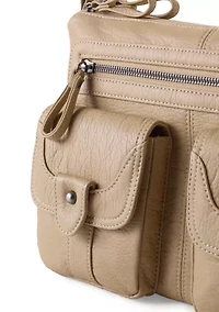 Grainy Washed Flap Front Shoulder Bag