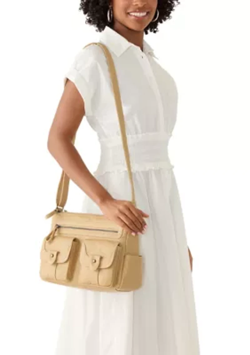 Grainy Washed Flap Front Shoulder Bag