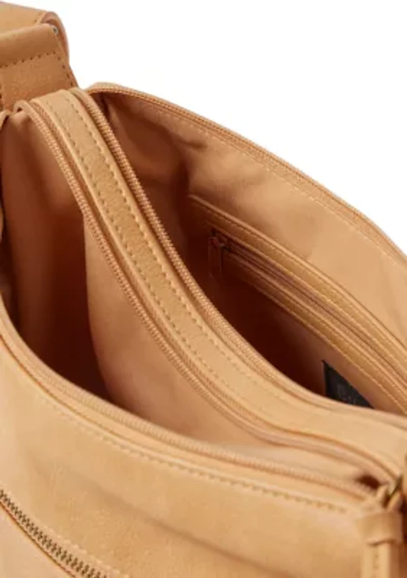 Whip Stitch Top Zip Shoulder Bag
